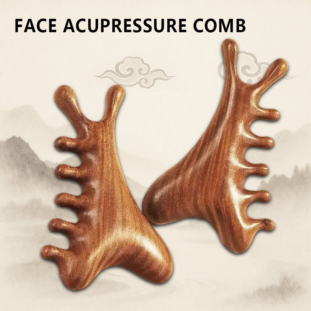 4-in-1 Sandalwood Comb – Scalp & Facial Massage Meridian Tools