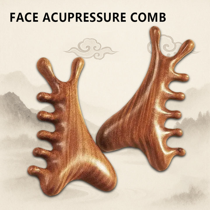 4-in-1 Sandalwood Comb – Scalp & Facial Massage Meridian Tools
