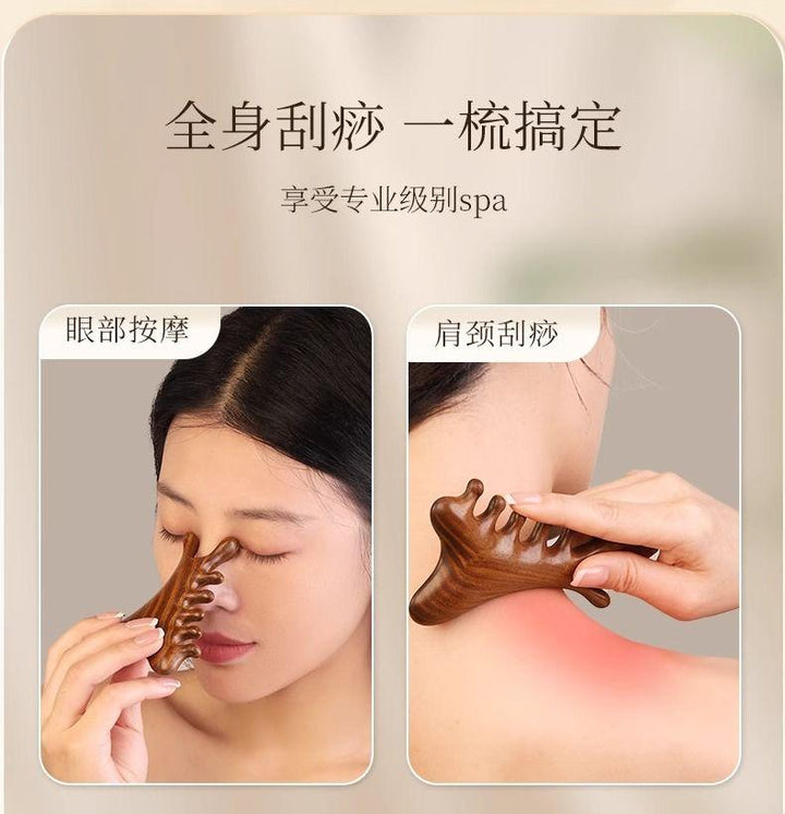 4-in-1 Sandalwood Comb – Scalp & Facial Massage Meridian Tools