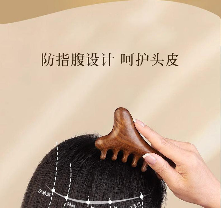 4-in-1 Sandalwood Comb – Scalp & Facial Massage Meridian Tools