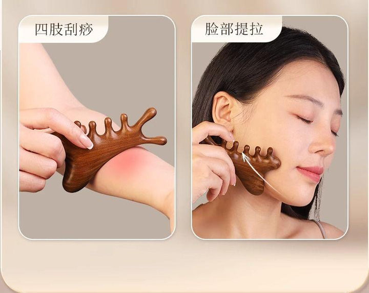 4-in-1 Sandalwood Comb – Scalp & Facial Massage Meridian Tools